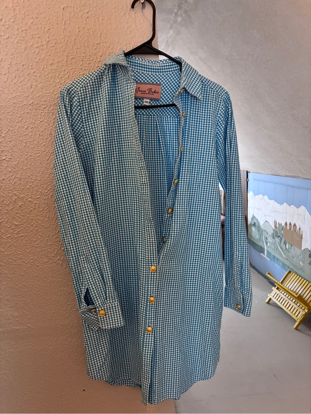 Women’s Midi Blue Gingham Button-Up Dress